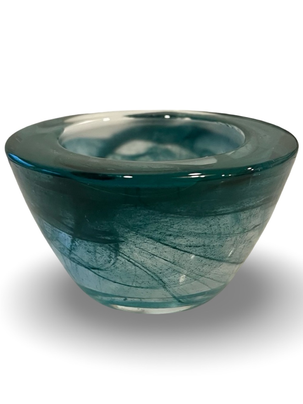 Vintage PartyLite Indulgences Teal/Turquoise Swirl Art Glass Votive Candle
